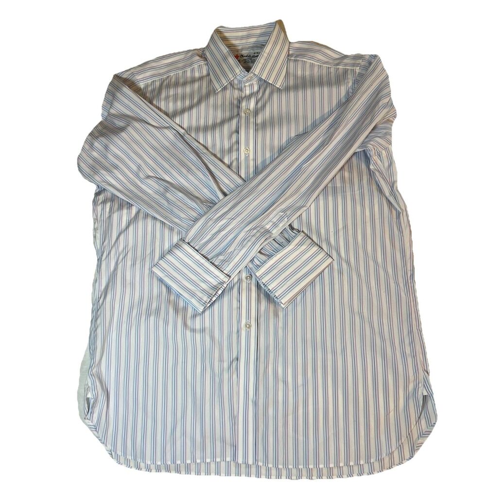 Turnbull & Asser Men’s Size 16 41cm Blue Purple Striped French Cuff Dress Shirt